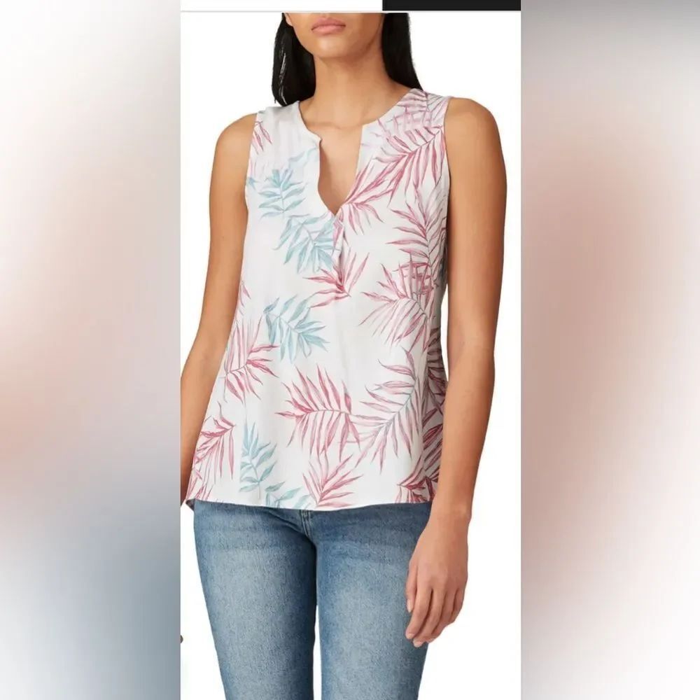 Bobeau Leaf Print Sleeeless Blouse Size Small Oversized